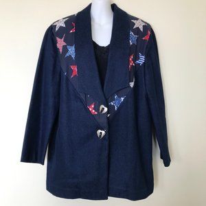 Americana Western Blazer Jacket Denim & Star Print with Concho Snaps Home Made